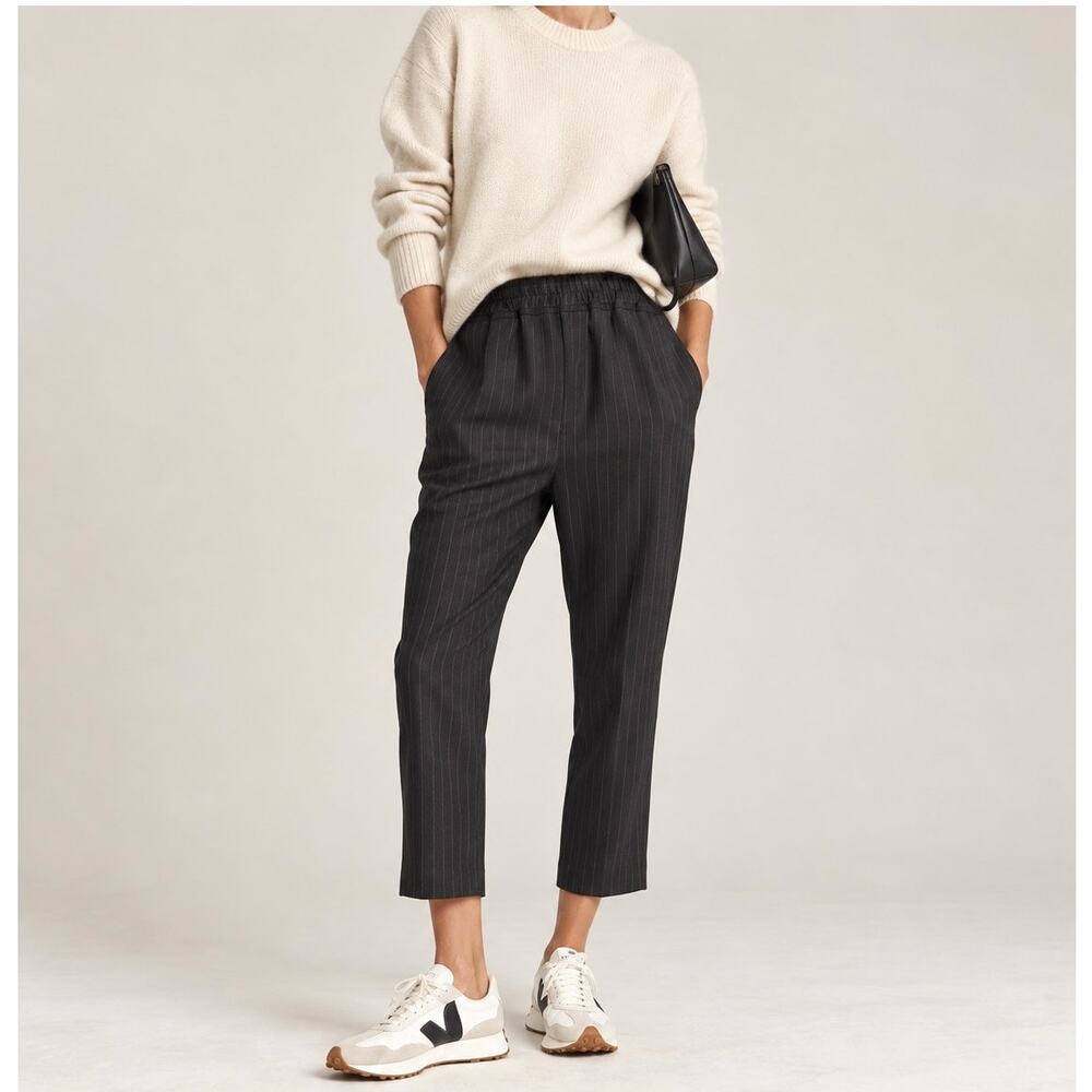 NWT! Nili Lotan XS Virgin Wool Safi Pant Drawstring Elastic Waist Gray Pinstripe